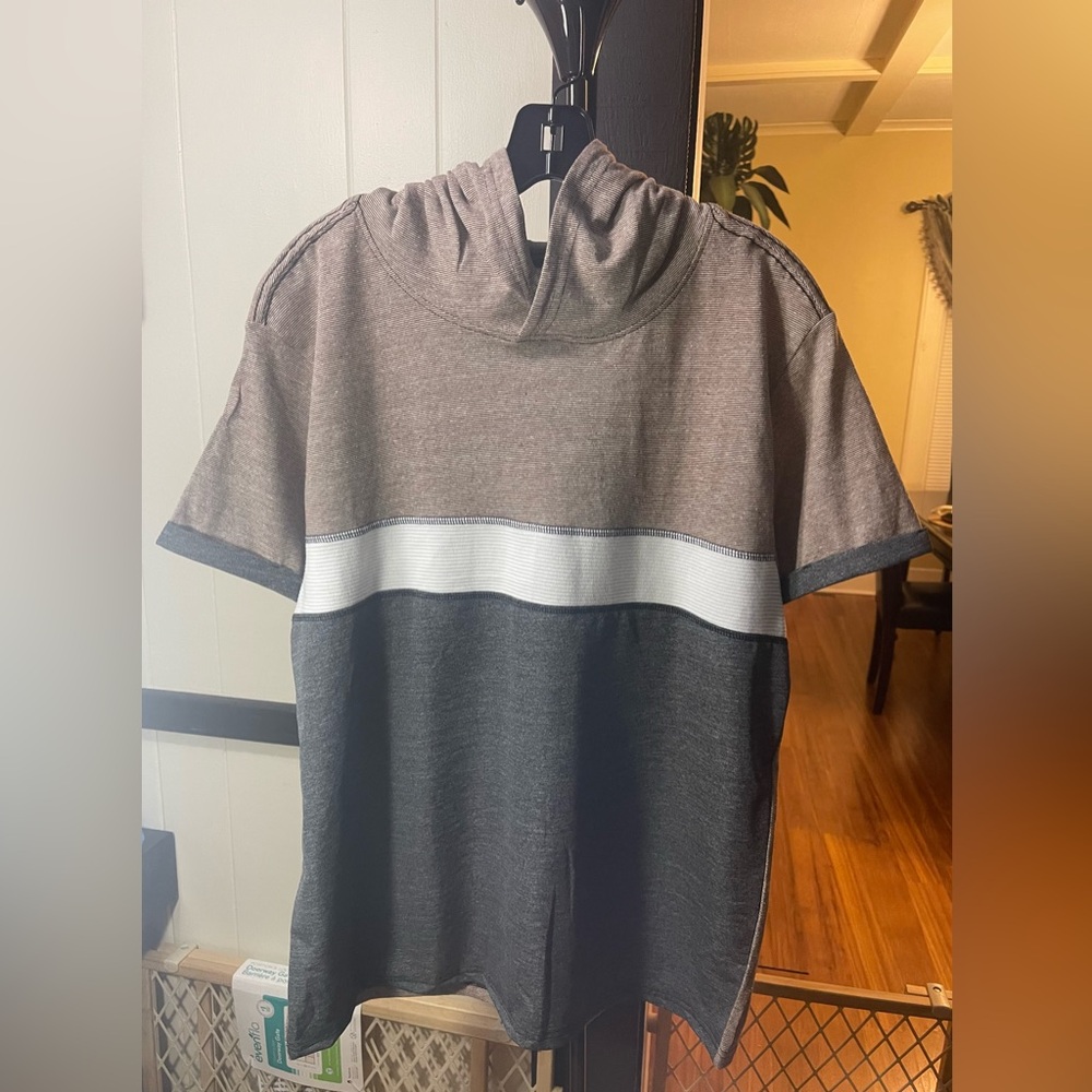 Men's Short Sleeve Hooded Tee in Brown, White & Charcoal